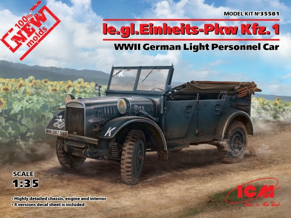 1/35 le.gl. Einheits-Pkw Kfz.1 WWII German Light Personnel Car (100% new molds)