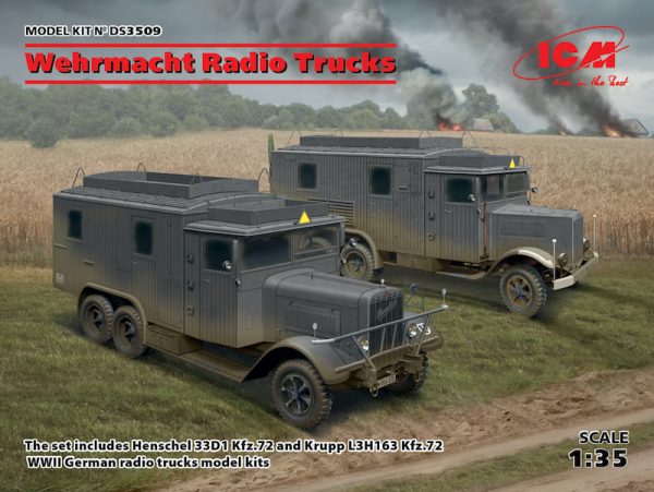 1/35 Wehrmacht Radio Trucks x 2 (Henschel 33D1 Kfz.72, Krupp L3H163 Kfz.72) Diorama Set